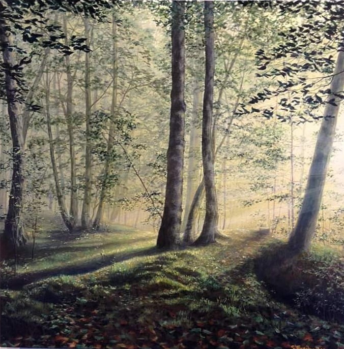 Summer forest acrylic painting