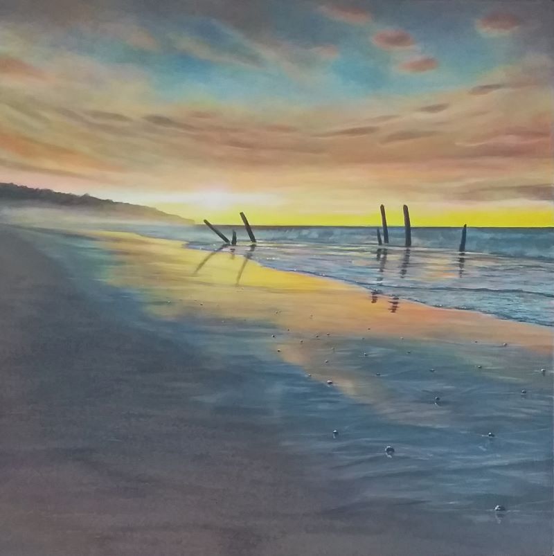 st clair beach at low tide with poles